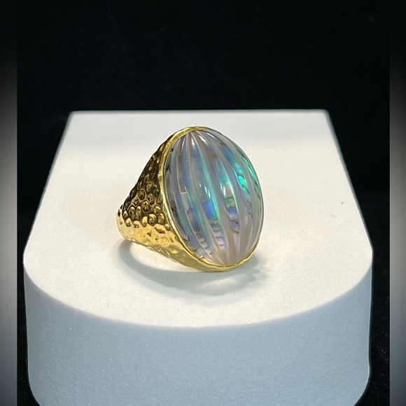 Sterling Vermeil Italian Carved Art Glass Dome Ring